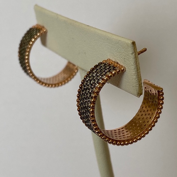 925 Silver hoops Cz earrings 14k rose gold plated - Picture 5 of 5